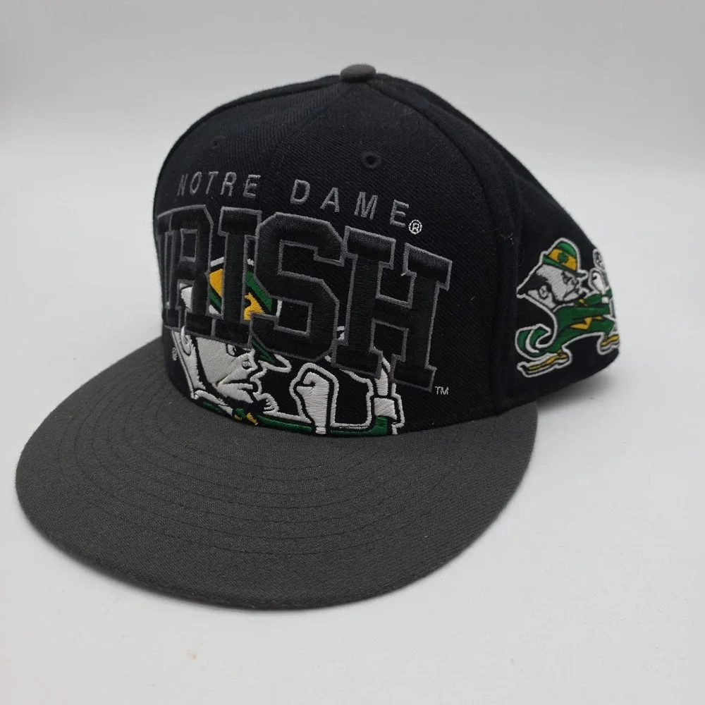 Vtg 47 Brand Notre Dame Fighting Irish Leprechaun Logo Snapback Hat Cap Black